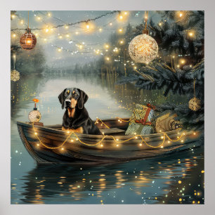 Poster Voyage de fête de Noël du Bluetick Coonhound
