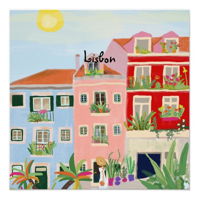 Poster Voyage de Lisbonne coloré (Devant)