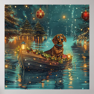 Poster Voyage de Noël festif du teckel