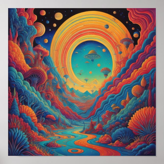 Poster Voyage de paysage psychédélique (Devant)