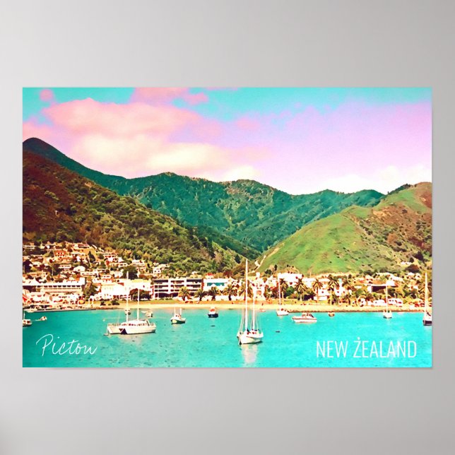 Poster Voyage de Picton Harbour Nouvelle-Zélande (Devant)