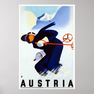 Poster Voyage de ski en Autriche Vintage