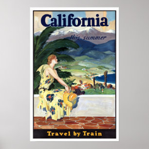 Poster Voyage d'été en Californie vintage en train