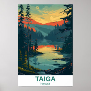 Poster Voyage d'illustration de la forêt de Taiga