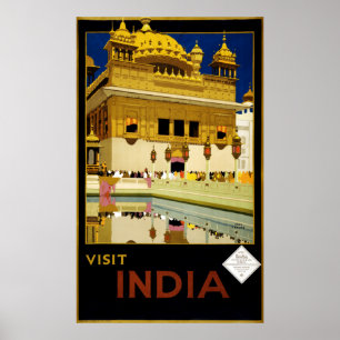 Poster Voyage d'or de temple de l'Inde de visite vintage