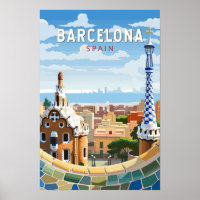 Voyage en Espagne à Barcelone Art Vintage