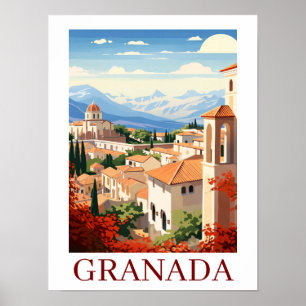 Poster Voyage en Espagne Grenade Alhambra vintage