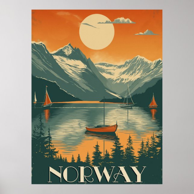 Poster Voyage en Norvège vintage (Devant)