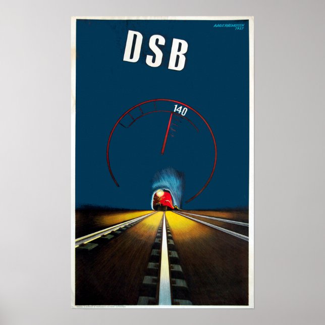 Poster Voyage ferroviaire vintage au Danemark (Devant)