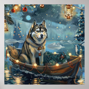 Poster Voyage festif de Noël du Malamute d'Alaska