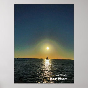 Poster Voyage   Floride - Key West Sailboat Sunset