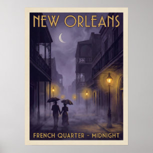 Poster Voyage gothique de minuit dans le Quartier françai