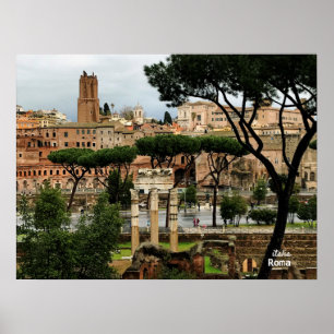 Poster Voyage Italie, Rome par un jour pluvieux