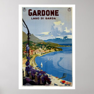 Poster Voyage italien Gardone de policier vintage de lac