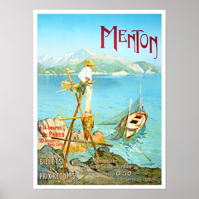 Poster Voyage millésime Menton France (Devant)