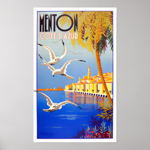 Poster Voyage millésime Menton France