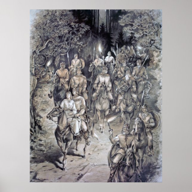 Poster Voyage nocturne viking estonien, dessin (Devant)