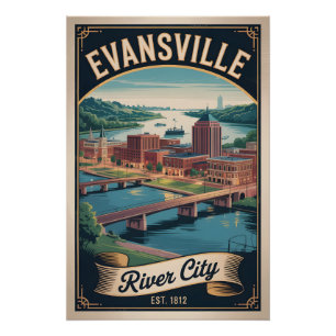 Poster Voyage Rétro à Evansville Indiana