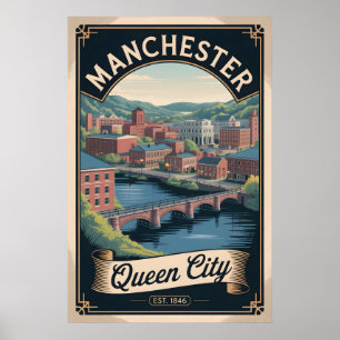 Poster Voyage Rétro à Manchester New Hampshire