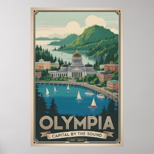 Poster Voyage Rétro à Olympia Washington