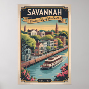 Poster Voyage Rétro à Savannah Géorgie