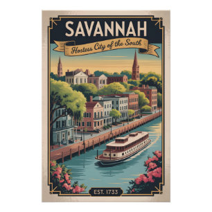 Poster Voyage Rétro à Savannah Georgie Vintage