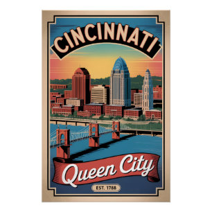 Poster Voyage Rétro Cincinnati Ohio Queen City