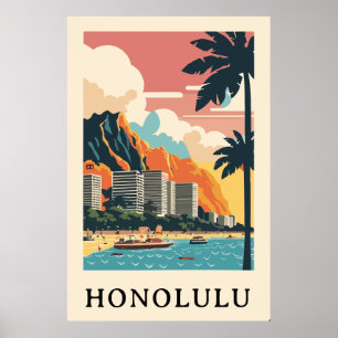 Poster Voyage rétro Honolulu