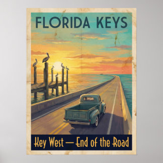 Poster Voyage rétro vintage dans les Keys de Floride à Ke