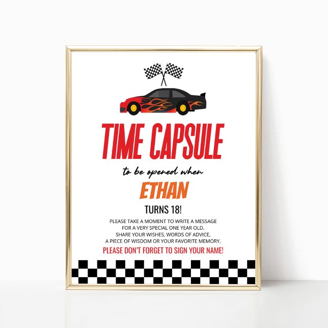 Poster Voyage Rouge Voiture Anniversaire Fête Heure Capsu (Créateur téléchargé)