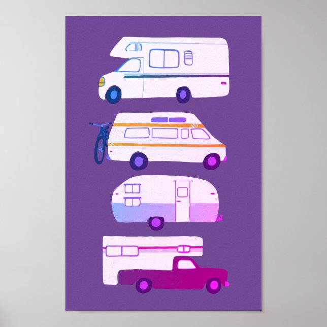 Poster VOYAGE ROUTIER ! Campervan vanlife RV Trailer Purp (Devant)