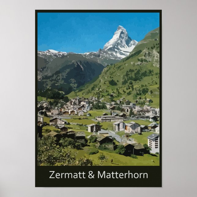 Poster Voyage suisse rétro Zermatt et Mont Matterhorn (Devant)