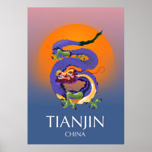 Poster voyage Tianjin China Dragon