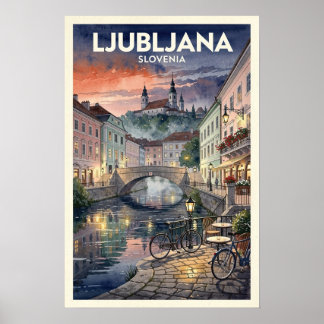 Poster Voyage vintage à Ljubljana Slovénie