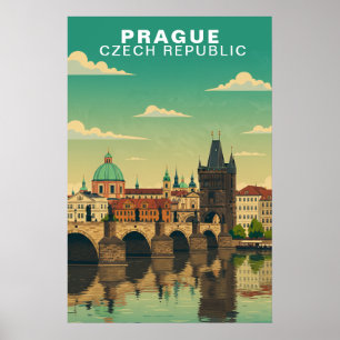 Poster Voyage vintage à Prague République tchèque Europe