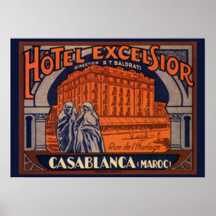 Poster Voyage Vintage, Casablanca au Maroc, Afrique