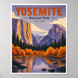 Poster Voyage vintage dans le parc national de Yosemite e