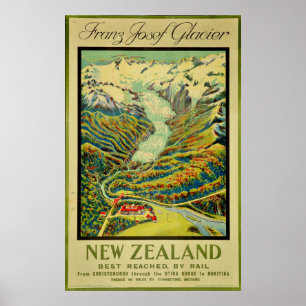 Poster Voyage vintage de la Nouvelle Zélande de glacier