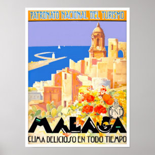 Poster Voyage vintage de Malaga Espagne