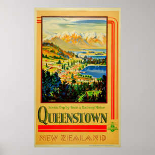 Poster Voyage vintage de Queenstown Nouvelle Zélande