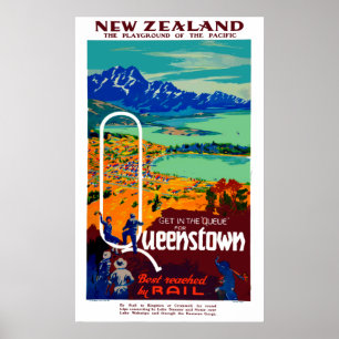 Poster Voyage vintage de Queenstown Nouvelle Zélande