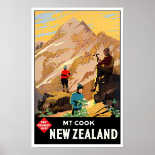 Poster Voyage vintage du Mont Cook Nouvelle-Zélande