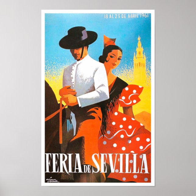Poster Voyage vintage feria de Sevilla 1961 (Devant)