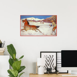 Poster Voyage Vintage, Hiver en Engadine Suisse