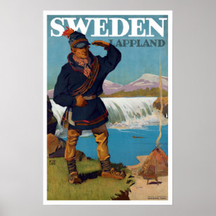 Poster Voyage Vintage Lappland Suède