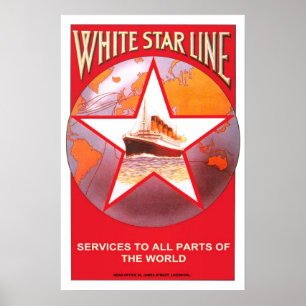 Poster Voyage vintage, ligne blanche d'étoile