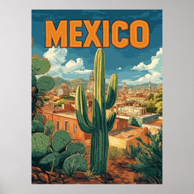 Poster Voyage vintage Mexique Cactus (Devant)