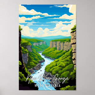 Poster Voyage vintage New River Gorge West Virginia