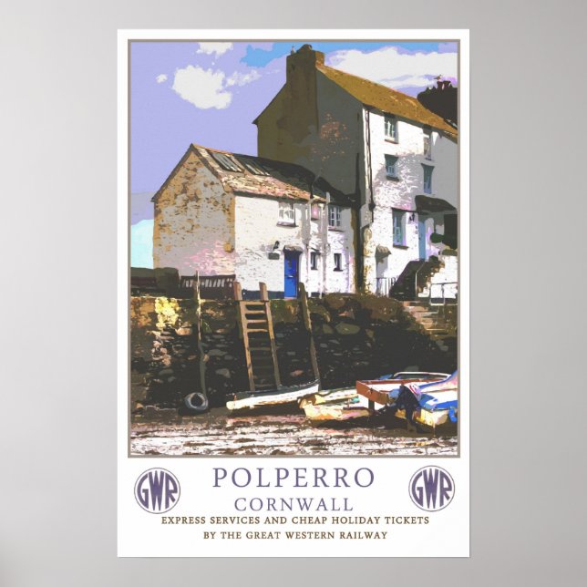 Poster Voyage vintage, Polperro. (Devant)