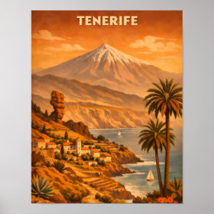 Poster Voyage vintage Ténérife Îles Canaries Mont Teide